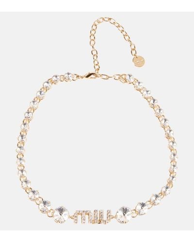 Miu Miu Collar adornado con cristales y logo - Neutro