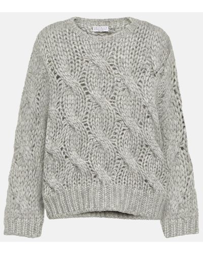 Brunello Cucinelli Cable-knit Mohair And Wool-blend Jumper - Grey