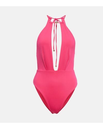Max Mara Claris Cutout Halterneck Swimsuit - Pink
