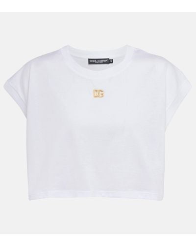 Dolce & Gabbana Logo Cotton Jersey Crop Top - White