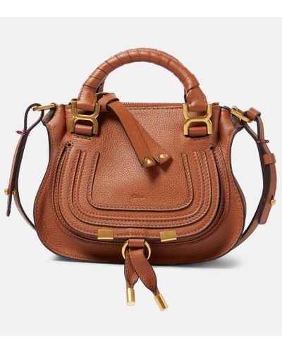 Chloé Schultertasche Marcie Mini aus Leder - Braun