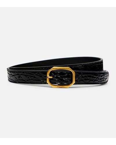 Saint Laurent Mock-croc Leather Belt - Black