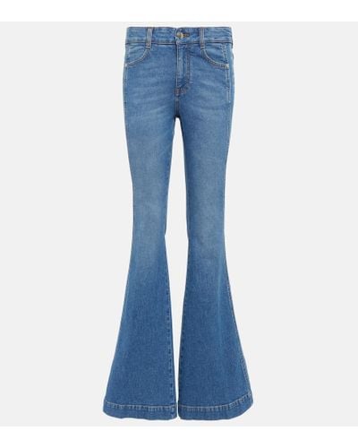 Stella McCartney Jeans flared a vita media con logo - Blu