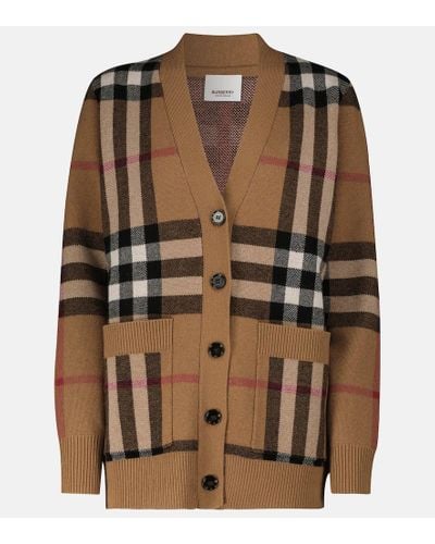 Burberry Cardigan in lana e cashmere a quadri - Marrone
