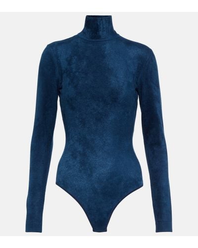 Alaïa Turtleneck Velvet Bodysuit - Blue