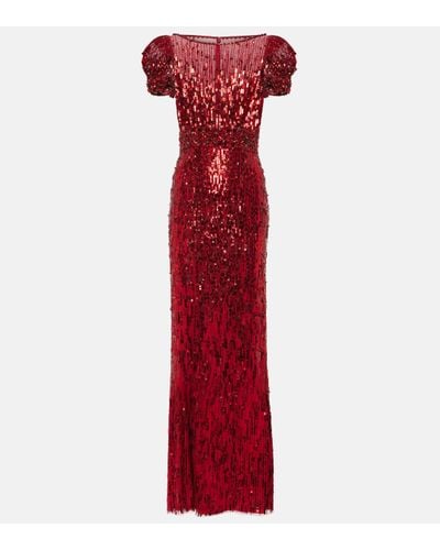 Jenny Packham Robe longue Sungem a sequins - Rouge