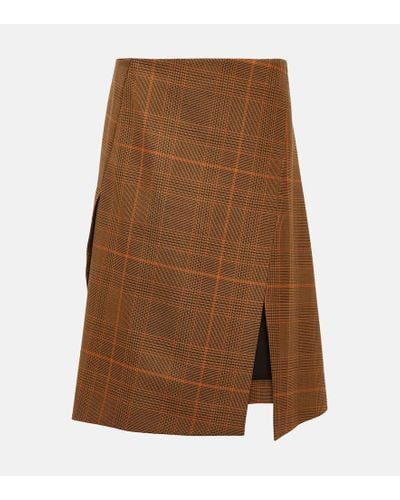 Stella McCartney Checked Wool Midi Skirt - Brown