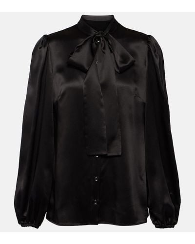 Dolce & Gabbana Blusa de saten de seda con lazo - Negro