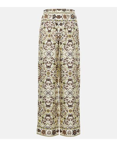 Tory Burch Printed Silk Wide-leg Trousers - Metallic