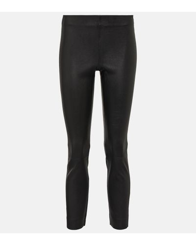 Vince Cropped Slim Leather Trousers - Black
