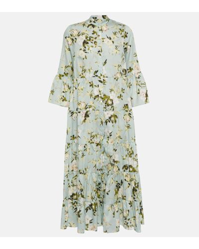 Erdem Panthea Midi-hemdblusenkleid Aus Baumwolle Mit Blumenprint - Grün