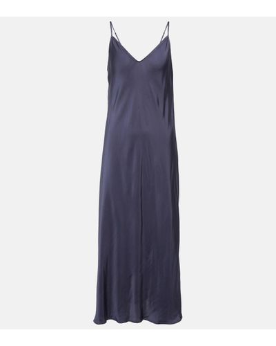 Velvet Satin Slip Dress - Blue