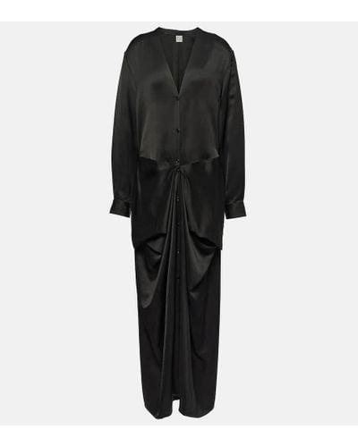 Totême Gathered Satin Maxi Dress - Black