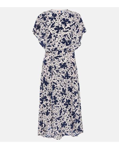 Stella McCartney Abito midi in seta con stampa floreale - Blu