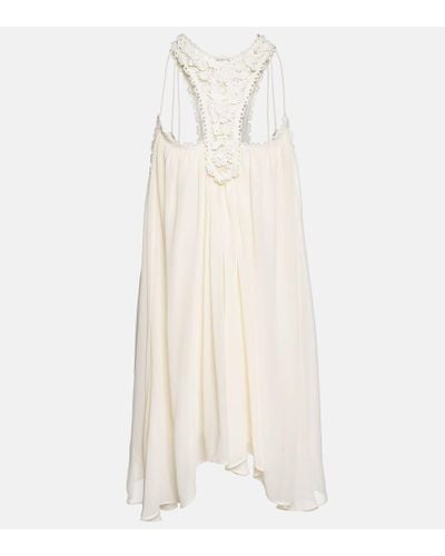 Isabel Marant 'Racky' Mini -Kleid in Seide mit Makrame -Spitzeneinsatz - Weiß