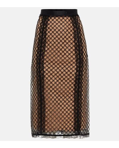 Gucci Falda lapiz de malla GG con encaje - Marrón