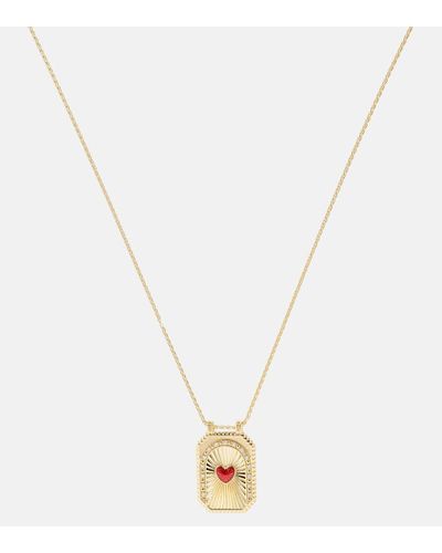 Marie Lichtenberg Halskette Heart Scapular aus 18kt Gelbgold mit Diamanten und Emaille - Mettallic