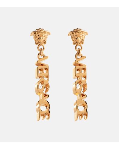 Versace Boucles d'oreilles pendantes dorées à méduseà logo - Métallisé