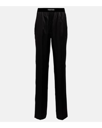 Tom Ford High-rise Silk-blend Satin Trousers - Black