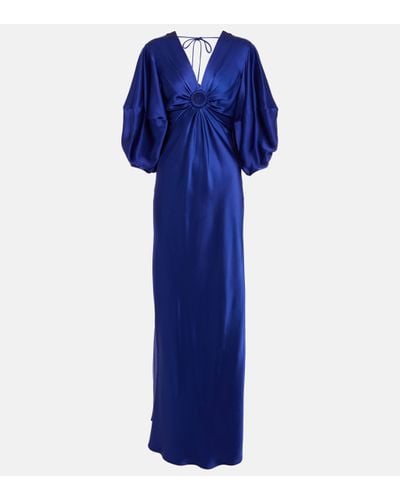 Stella McCartney Ruched-detail V-neck Gown - Blue