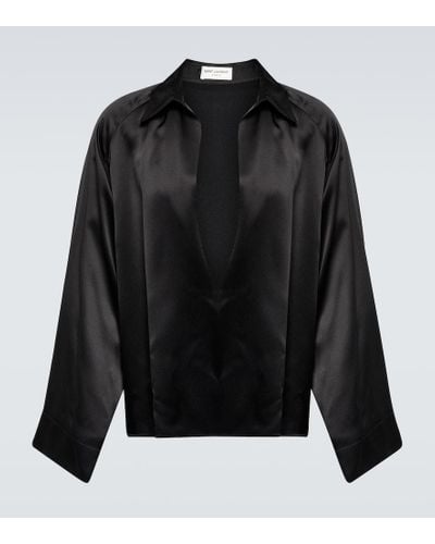 Saint Laurent Camisa en crepe de saten de seda - Negro