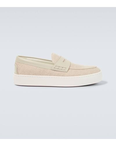 Christian Louboutin Paqueboat Canvas And Leather Loafers - White