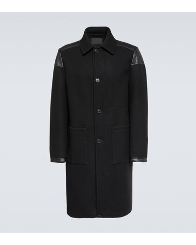 Prada Manteau en laine melangee et cuir - Noir