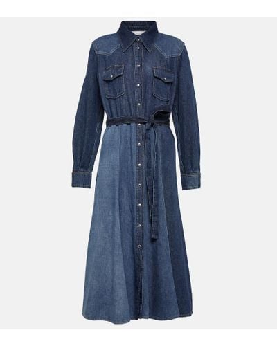 Chloé Vestido midi de denim con paneles - Azul