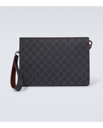 Gucci GG Canvas Leather-trimmed Pouch - Black