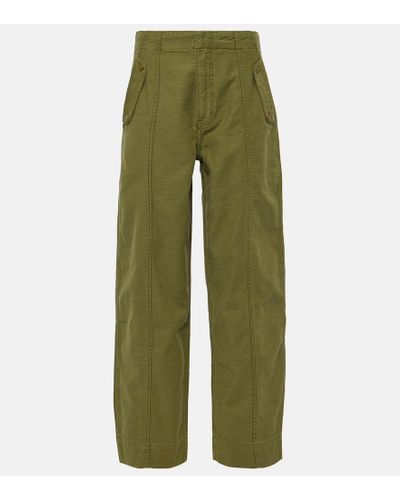 FRAME Pantaloni a gamba larga in cotone a vita alta - Verde