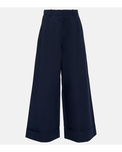 Co. Tton And Silk Poplin Wide-leg Trousers - Blue