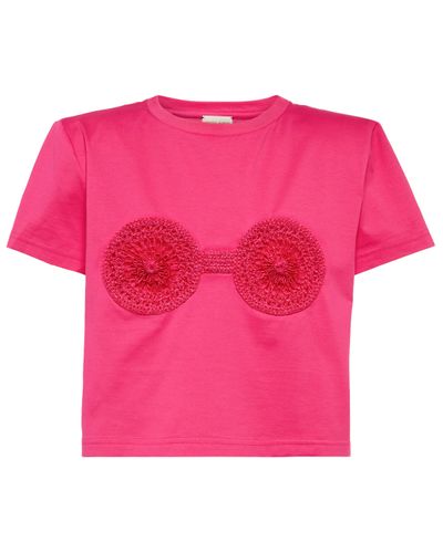 Magda Butrym Besticktes T-Shirt aus Baumwolle - Pink