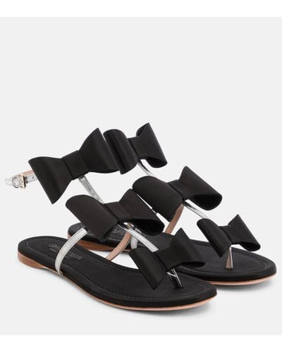 Giambattista Valli Pop Bow Satin And Leather Sandals - Black