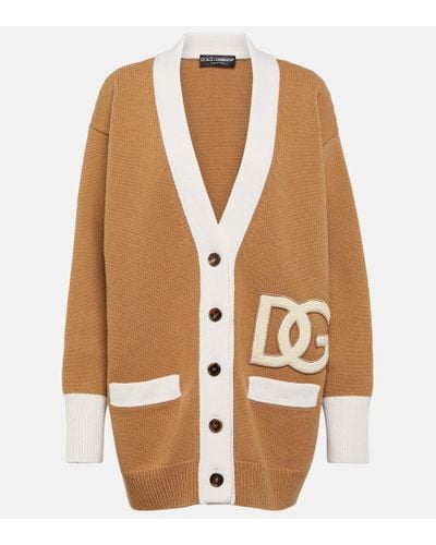 Dolce & Gabbana Cardigan in lana vergine con logo - Marrone