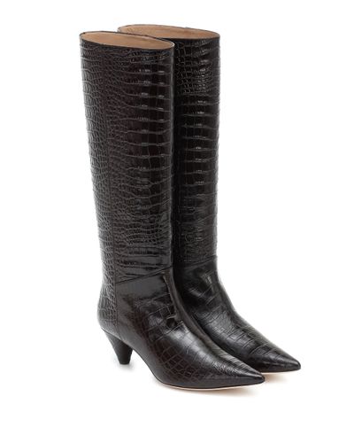 JOSEPH Croc-effect Leather Knee-high Boots - Black
