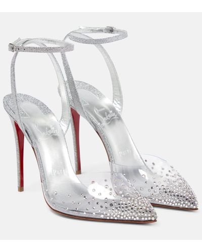 Christian Louboutin Spikaqueen 100 Crystal-embellished Pvc And Glittered-leather Pumps - White