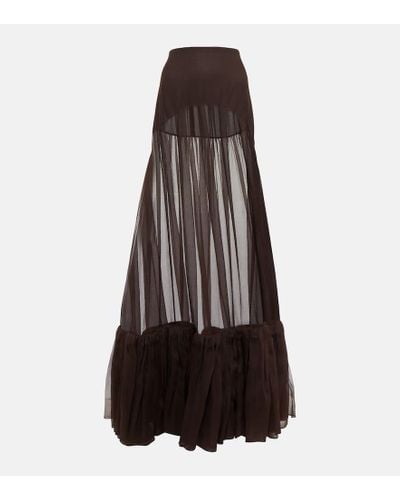 Saint Laurent Ruffle-trimmed Silk Maxi Skirt - Brown