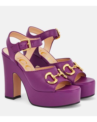 Gucci Horsebit Leather Platform Sandals - Purple