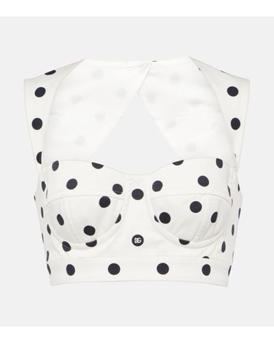 Dolce & Gabbana Polka-dot Cotton-blend Drill Crop Top - White