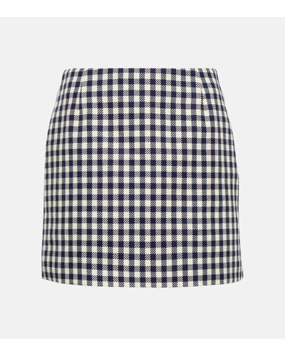 Ami Paris Checked Cotton And Wool Miniskirt - Blue
