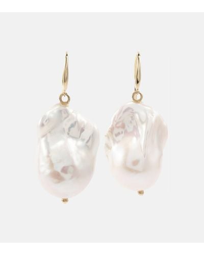 Mateo 14kt Gold Drop Earrings With Baroque Pearls - White