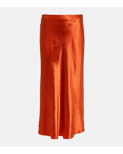 Vince Satin Midi Skirt - Orange