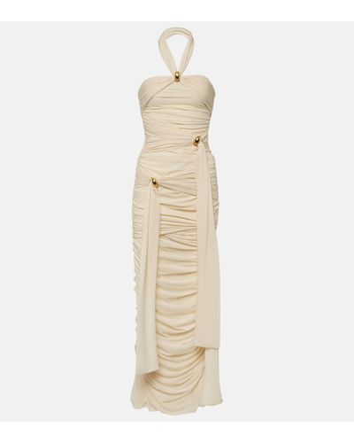 Blumarine Ruched Halterneck Jersey Gown - Natural