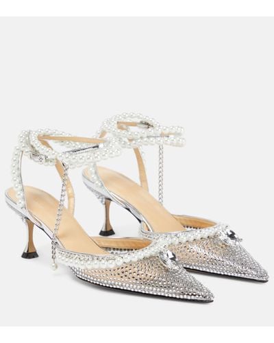 Mach & Mach Faux-pearl Embellished Pvc Court Shoes - Metallic