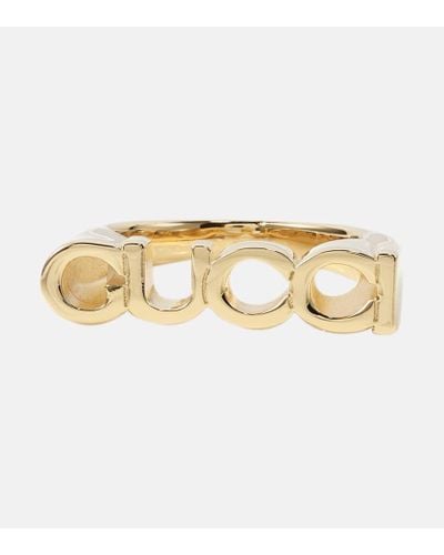 Gucci Logo-script Antique Gold-toned Metal Ring - Metallic