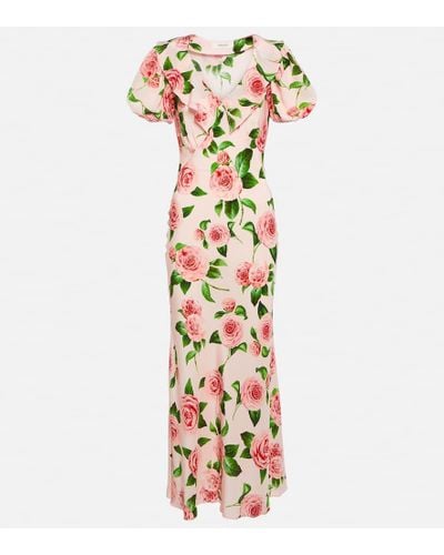 Rodarte Floral Silk Maxi Dress - Metallic