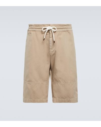 Brunello Cucinelli Drawstring Cotton Shorts - Natural