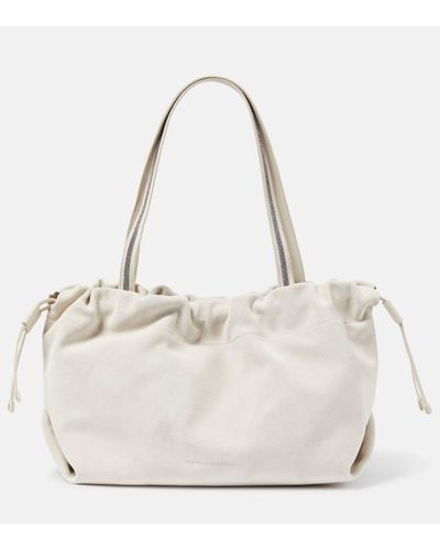Brunello Cucinelli Medium Leather Shoulder Bag - White