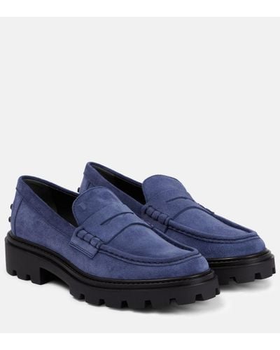 Tod's Suede Platform Penny Loafers - Blue
