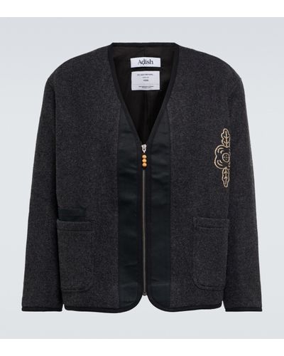 Adish Embroidered Wool Jacket - Black